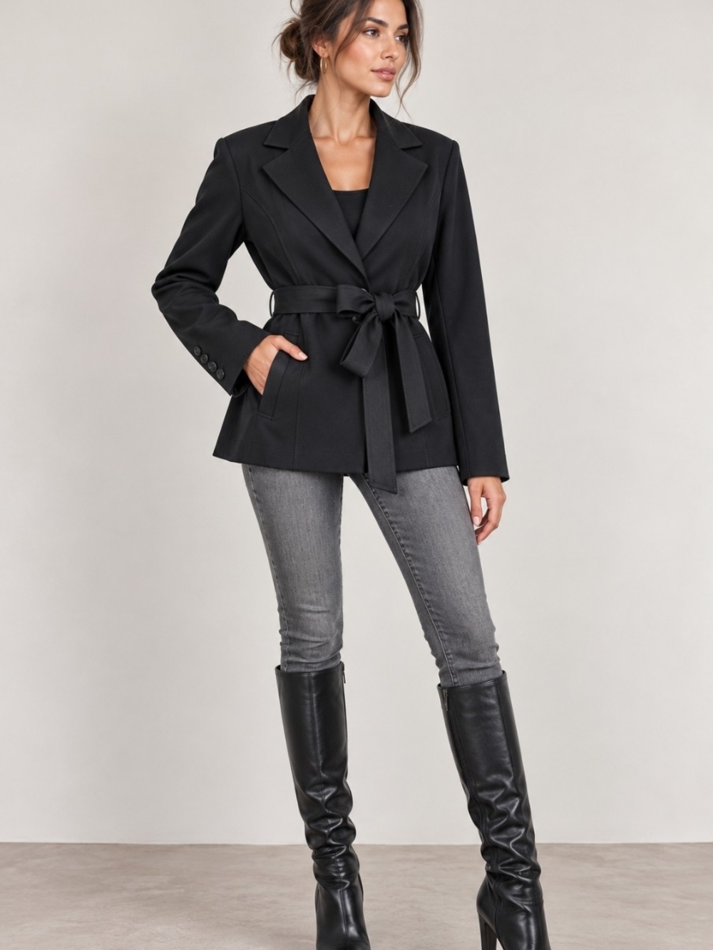 Rampage Black Belted Blazer Jacket Size M